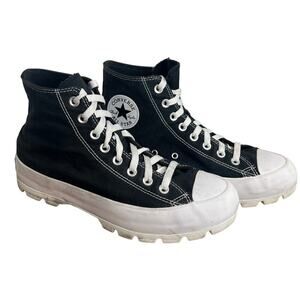 Converse All Star Chuck Taylor Black Canvas Lug Sole Platform High Tops sz 10.5